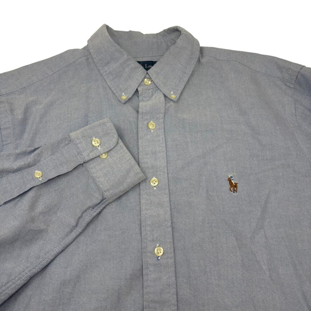Ralph Lauren Mens 16 1/2 32-33 Large Solid Blue Long Sleeve Button Down Shirt